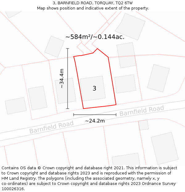 3, BARNFIELD ROAD, TORQUAY, TQ2 6TW: Plot and title map