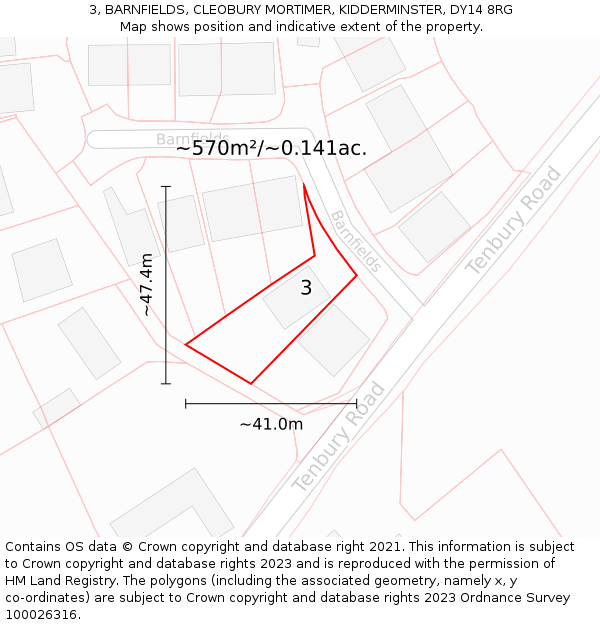 3, BARNFIELDS, CLEOBURY MORTIMER, KIDDERMINSTER, DY14 8RG: Plot and title map