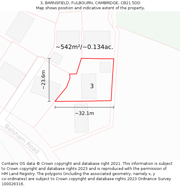 3, BARNSFIELD, FULBOURN, CAMBRIDGE, CB21 5DD: Plot and title map