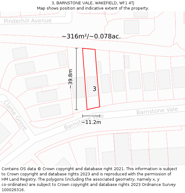 3, BARNSTONE VALE, WAKEFIELD, WF1 4TJ: Plot and title map