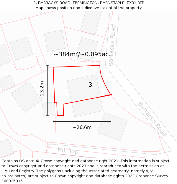 3, BARRACKS ROAD, FREMINGTON, BARNSTAPLE, EX31 3FP: Plot and title map