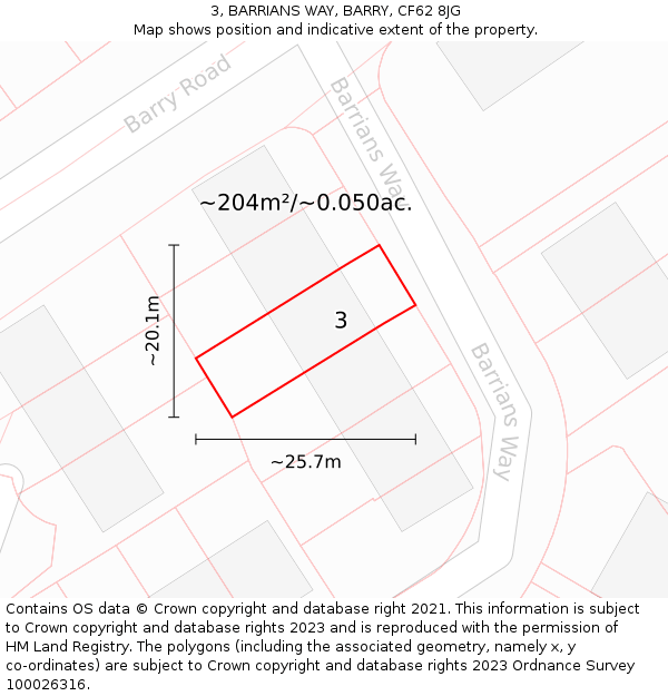 3, BARRIANS WAY, BARRY, CF62 8JG: Plot and title map