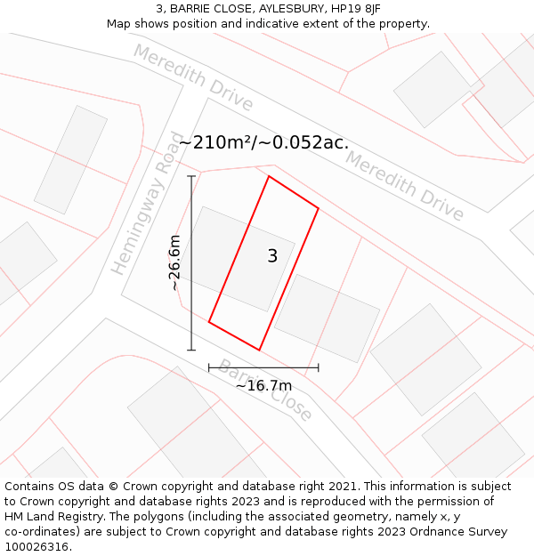 3, BARRIE CLOSE, AYLESBURY, HP19 8JF: Plot and title map