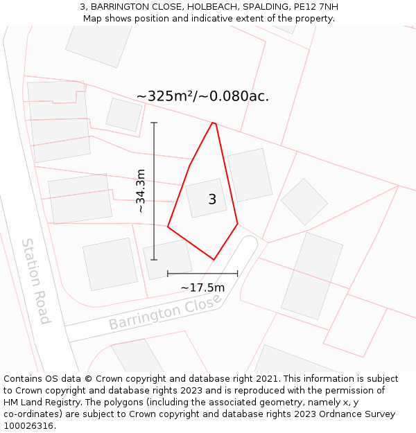 3, BARRINGTON CLOSE, HOLBEACH, SPALDING, PE12 7NH: Plot and title map