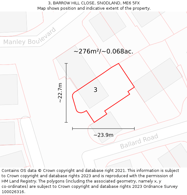 3, BARROW HILL CLOSE, SNODLAND, ME6 5FX: Plot and title map