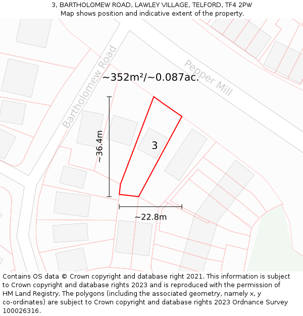 3, BARTHOLOMEW ROAD, LAWLEY VILLAGE, TELFORD, TF4 2PW: Plot and title map