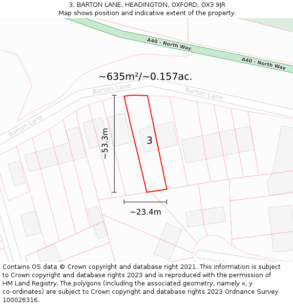 3, BARTON LANE, HEADINGTON, OXFORD, OX3 9JR: Plot and title map