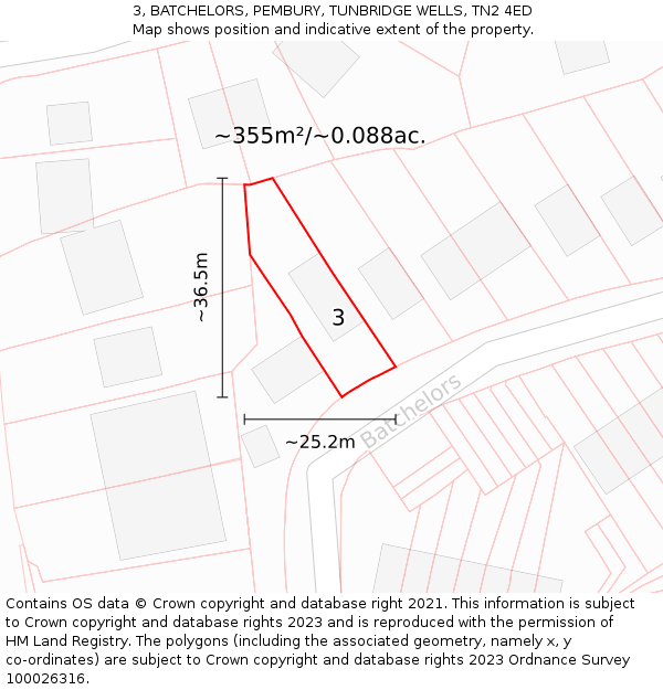 3, BATCHELORS, PEMBURY, TUNBRIDGE WELLS, TN2 4ED: Plot and title map