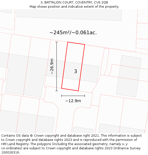 3, BATTALION COURT, COVENTRY, CV6 2QB: Plot and title map