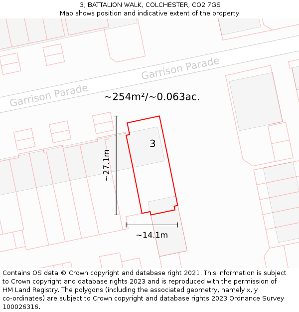 3, BATTALION WALK, COLCHESTER, CO2 7GS: Plot and title map