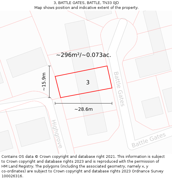3, BATTLE GATES, BATTLE, TN33 0JD: Plot and title map