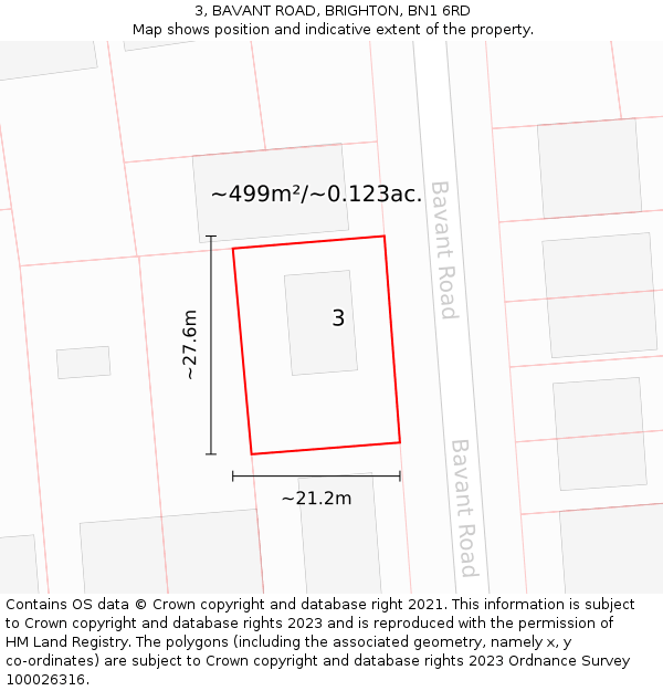 3, BAVANT ROAD, BRIGHTON, BN1 6RD: Plot and title map