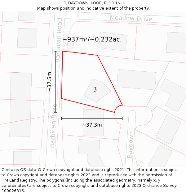 3, BAYDOWN, LOOE, PL13 1NU: Plot and title map