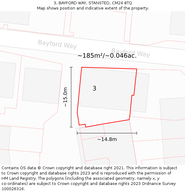 3, BAYFORD WAY, STANSTED, CM24 8TQ: Plot and title map