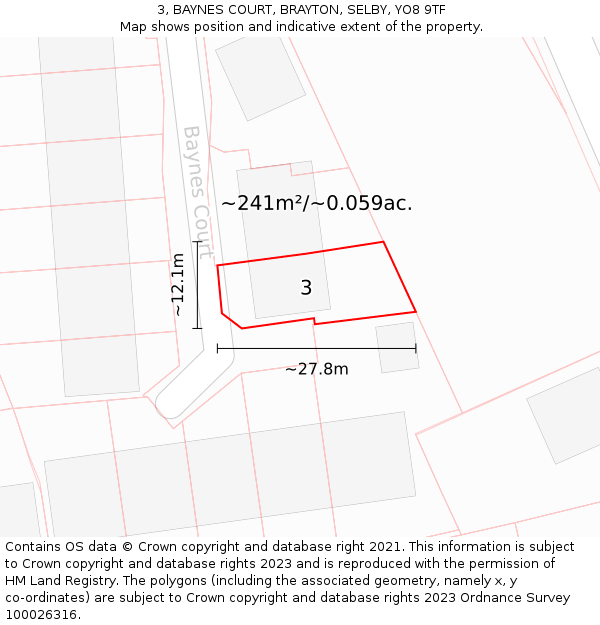 3, BAYNES COURT, BRAYTON, SELBY, YO8 9TF: Plot and title map