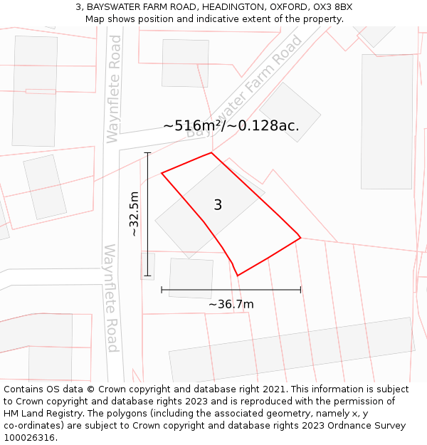 3, BAYSWATER FARM ROAD, HEADINGTON, OXFORD, OX3 8BX: Plot and title map