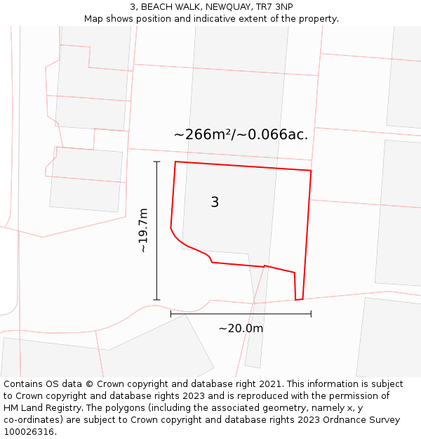 3, BEACH WALK, NEWQUAY, TR7 3NP: Plot and title map