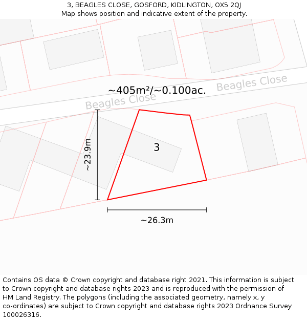 3, BEAGLES CLOSE, GOSFORD, KIDLINGTON, OX5 2QJ: Plot and title map