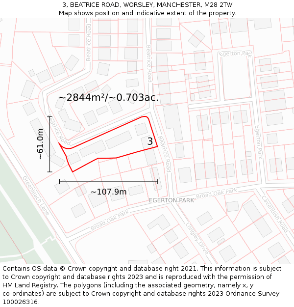 3, BEATRICE ROAD, WORSLEY, MANCHESTER, M28 2TW: Plot and title map