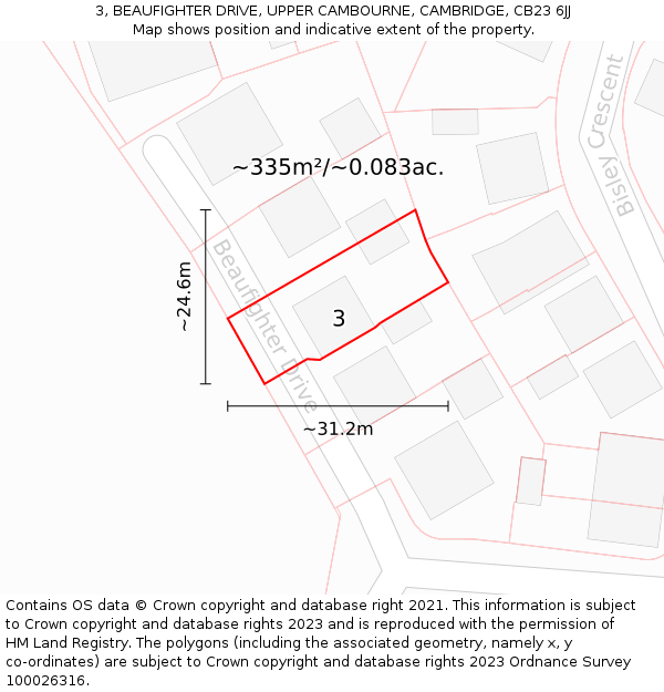 3, BEAUFIGHTER DRIVE, UPPER CAMBOURNE, CAMBRIDGE, CB23 6JJ: Plot and title map