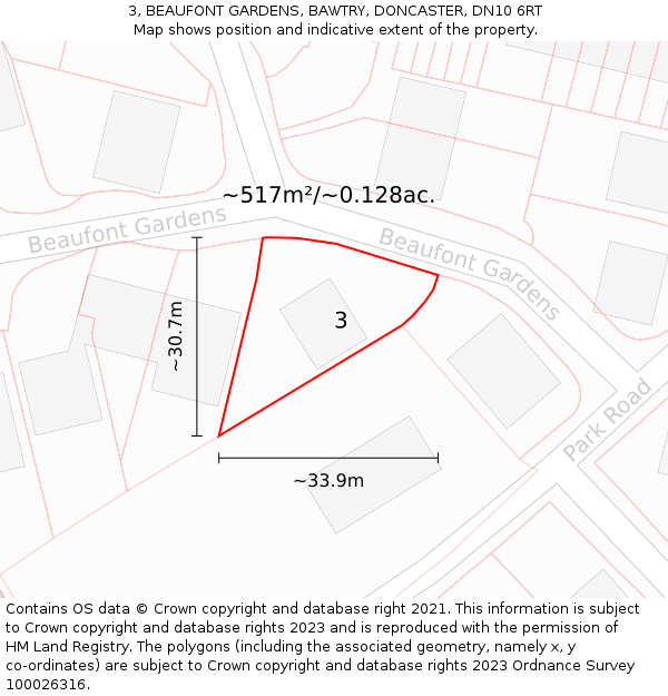 3, BEAUFONT GARDENS, BAWTRY, DONCASTER, DN10 6RT: Plot and title map