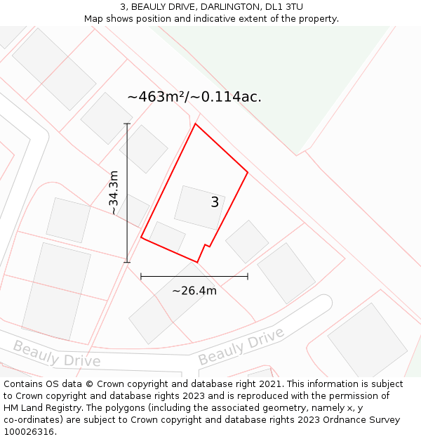 3, BEAULY DRIVE, DARLINGTON, DL1 3TU: Plot and title map