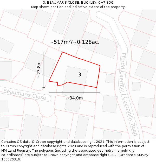 3, BEAUMARIS CLOSE, BUCKLEY, CH7 3QG: Plot and title map