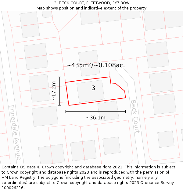 3, BECK COURT, FLEETWOOD, FY7 8QW: Plot and title map