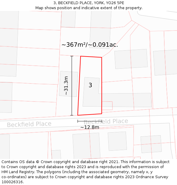 3, BECKFIELD PLACE, YORK, YO26 5PE: Plot and title map