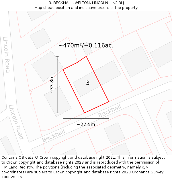 3, BECKHALL, WELTON, LINCOLN, LN2 3LJ: Plot and title map