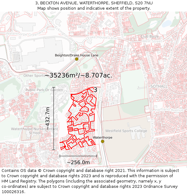 3, BECKTON AVENUE, WATERTHORPE, SHEFFIELD, S20 7NU: Plot and title map