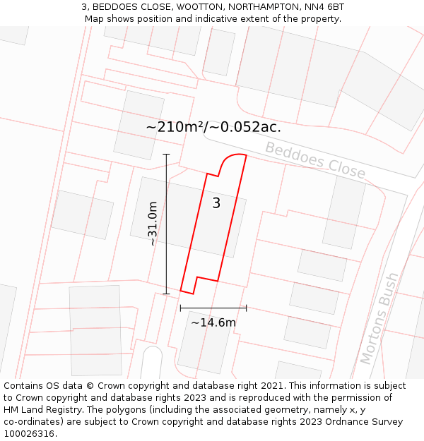 3, BEDDOES CLOSE, WOOTTON, NORTHAMPTON, NN4 6BT: Plot and title map