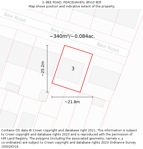 3, BEE ROAD, PEACEHAVEN, BN10 8DF: Plot and title map