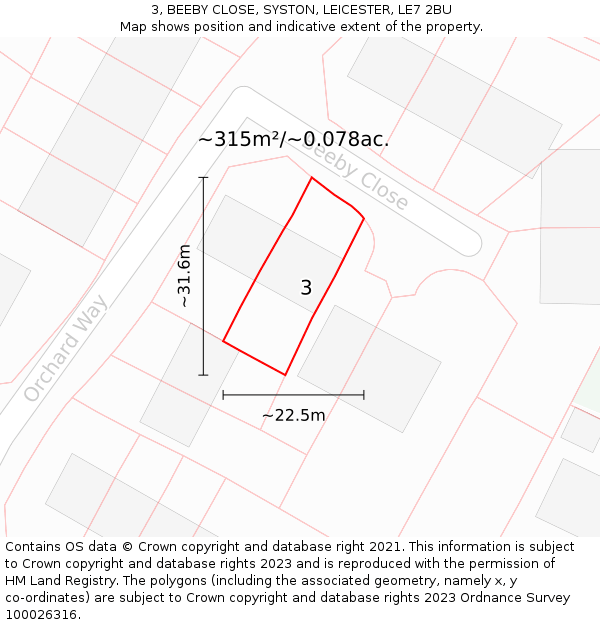 3, BEEBY CLOSE, SYSTON, LEICESTER, LE7 2BU: Plot and title map