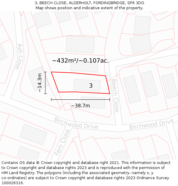 3, BEECH CLOSE, ALDERHOLT, FORDINGBRIDGE, SP6 3DG: Plot and title map