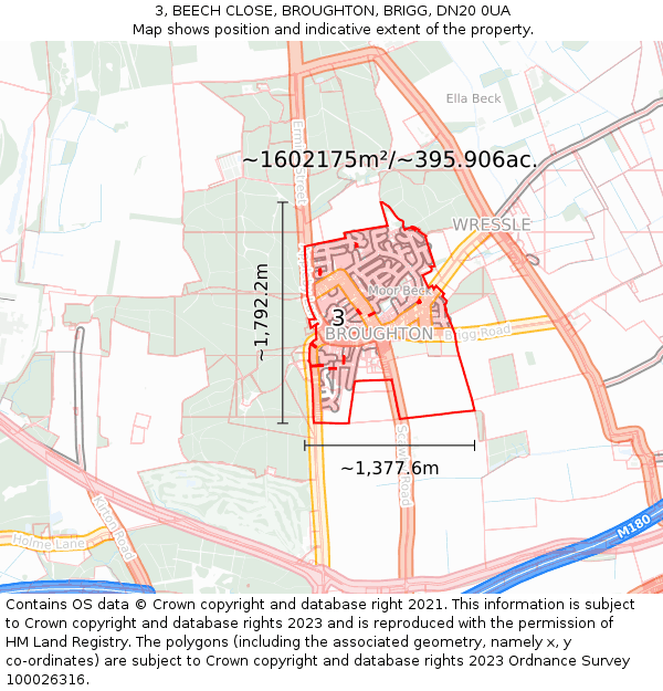 3, BEECH CLOSE, BROUGHTON, BRIGG, DN20 0UA: Plot and title map