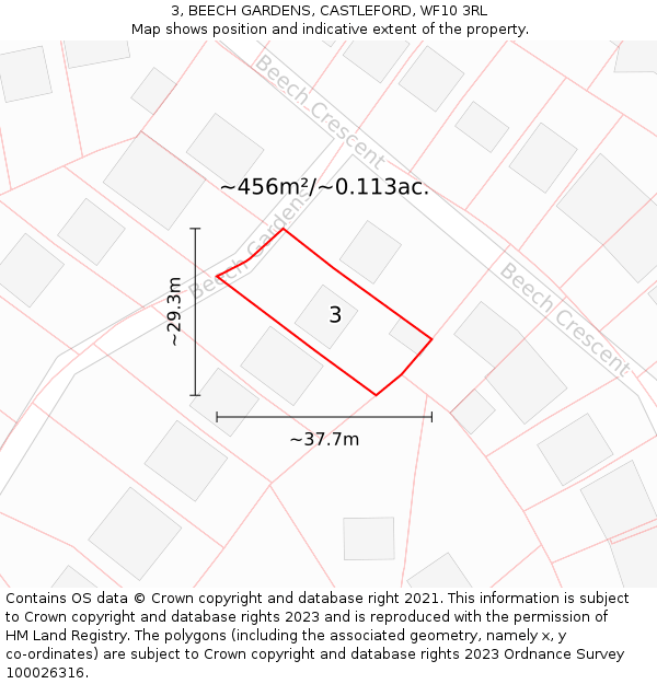 3, BEECH GARDENS, CASTLEFORD, WF10 3RL: Plot and title map