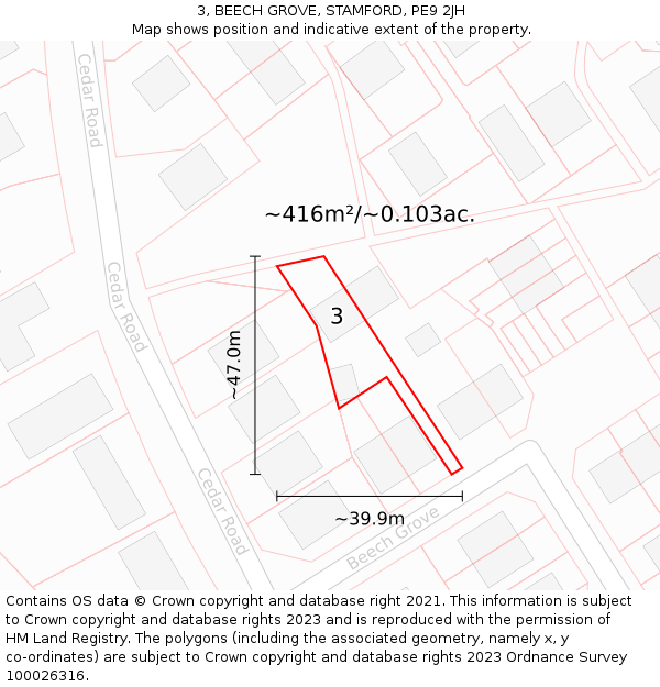 3, BEECH GROVE, STAMFORD, PE9 2JH: Plot and title map