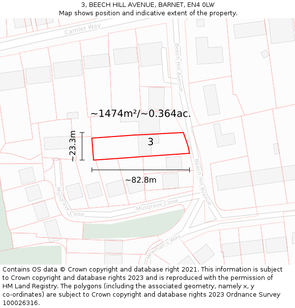 3, BEECH HILL AVENUE, BARNET, EN4 0LW: Plot and title map