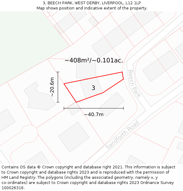 3, BEECH PARK, WEST DERBY, LIVERPOOL, L12 1LP: Plot and title map