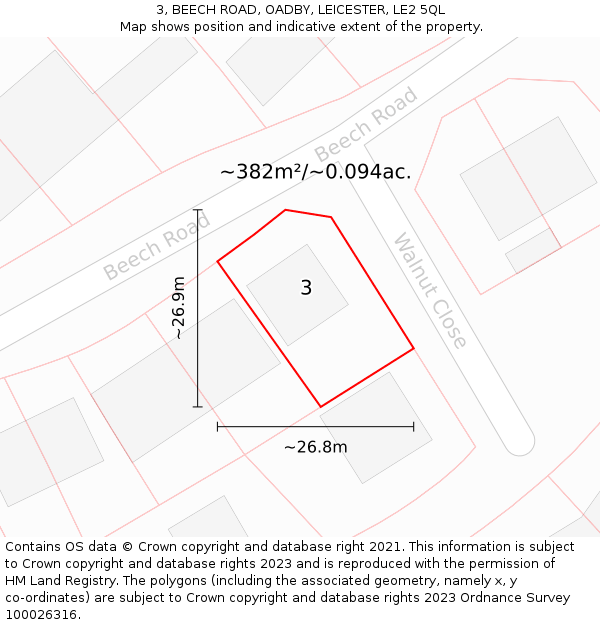 3, BEECH ROAD, OADBY, LEICESTER, LE2 5QL: Plot and title map