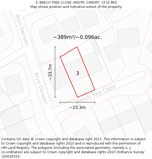 3, BEECH TREE CLOSE, RADYR, CARDIFF, CF15 8RZ: Plot and title map