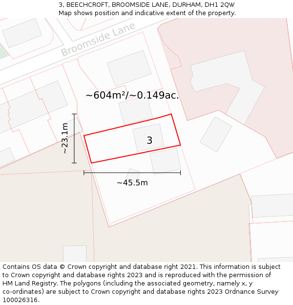 3, BEECHCROFT, BROOMSIDE LANE, DURHAM, DH1 2QW: Plot and title map