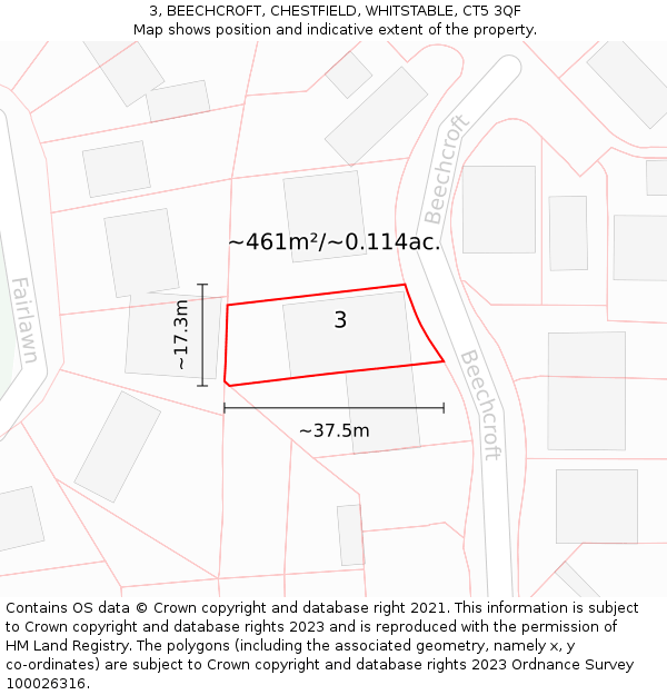 3, BEECHCROFT, CHESTFIELD, WHITSTABLE, CT5 3QF: Plot and title map