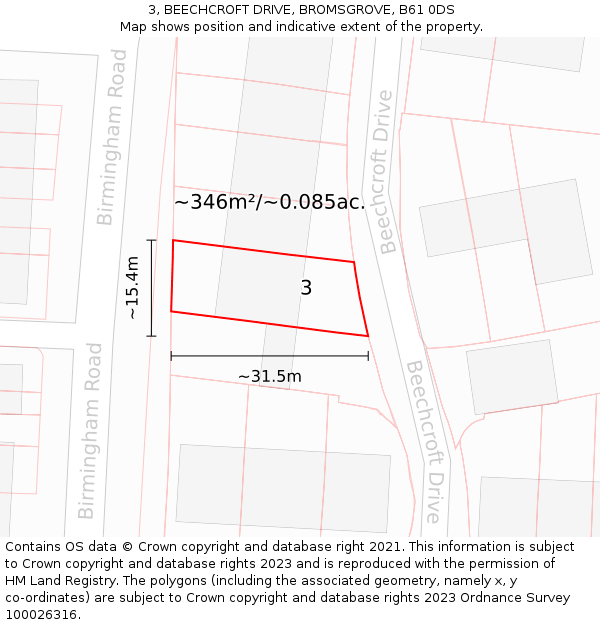 3, BEECHCROFT DRIVE, BROMSGROVE, B61 0DS: Plot and title map