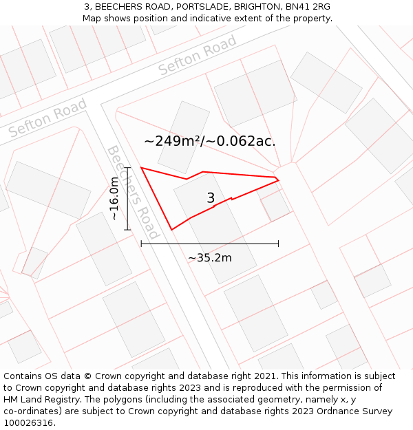 3, BEECHERS ROAD, PORTSLADE, BRIGHTON, BN41 2RG: Plot and title map