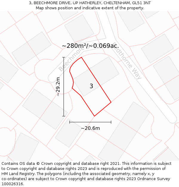 3, BEECHMORE DRIVE, UP HATHERLEY, CHELTENHAM, GL51 3NT: Plot and title map