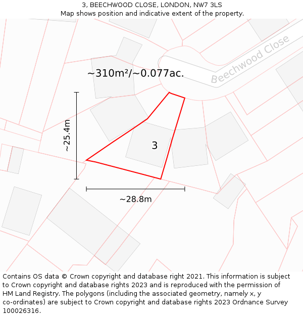 3, BEECHWOOD CLOSE, LONDON, NW7 3LS: Plot and title map