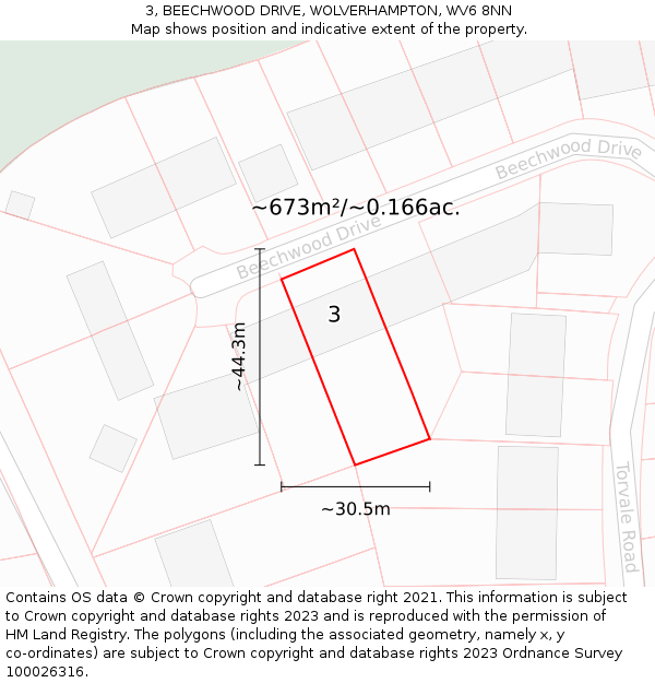 3, BEECHWOOD DRIVE, WOLVERHAMPTON, WV6 8NN: Plot and title map
