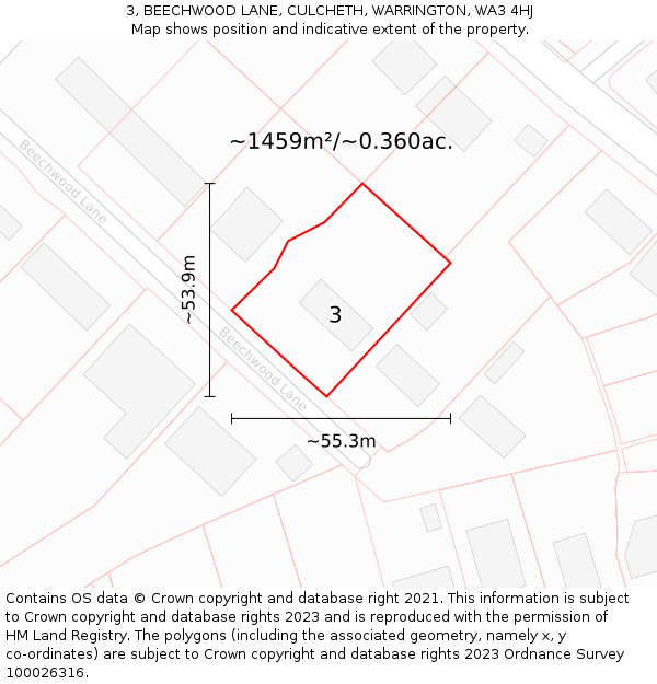 3, BEECHWOOD LANE, CULCHETH, WARRINGTON, WA3 4HJ: Plot and title map